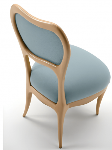 Luxury Blue Upholstered Dining Chair in Sculpted Cream Wooden Frame with Curved Backrest - Dining Room Furniture Back View by Luxury Group International