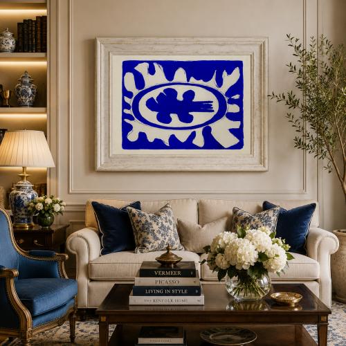 Luxus Blau-Weiß Abstrakte Wandkunst mit Zeitgenössischem Europäischem Design von Luxury Group International
