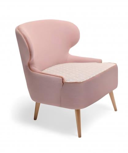 Luxuriöser Blush Pink gepolsterter Dining Armchair mit gemustertem Sitz und konischen Eichenbeinen von Luxury Group