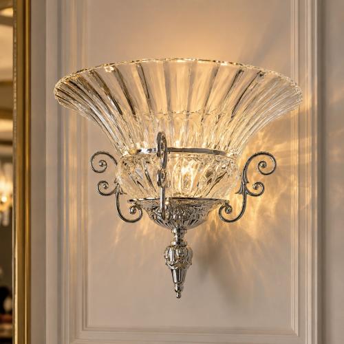 Luxury Bowl Wall Lamp in Chrome Silver with Clear Crystal Bowl by Luxury Group International