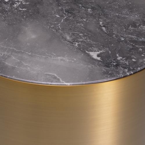 Luxury Round Grey Marble Brass/Black Side Table by Luxury Group International