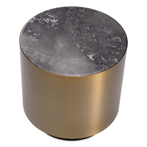 Luxury Round Grey Marble Brass/Black Side Table by Luxury Group International