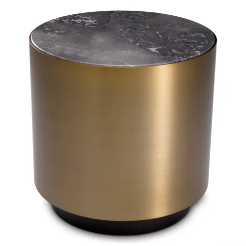 Luxury Round Grey Marble Brass/Black Side Table by Luxury Group International
