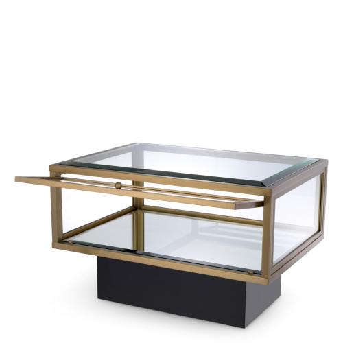Luxury Brass Glass Display Rectangular Black/Brass/Gray Side Table by Luxury Group International