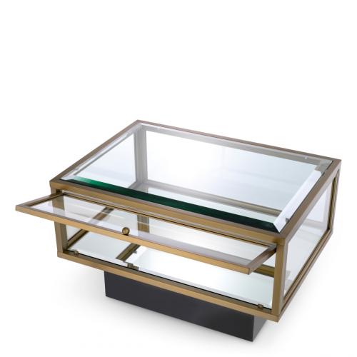 Luxury Brass Glass Display Rectangular Black/Brass/Gray Side Table by Luxury Group International