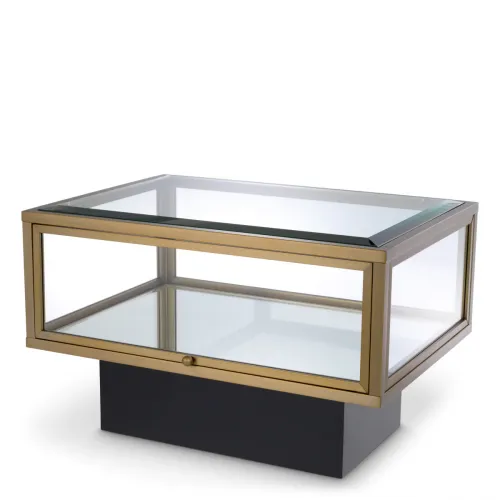 Luxury Brass Glass Display Rectangular Black/Brass/Gray Side Table by Luxury Group International