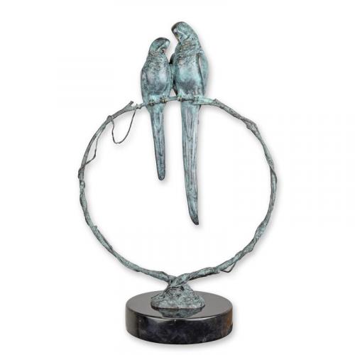 Luxury Bronze Parrots on Branch Sculpture – 56 CM Front View by Luxury Group International