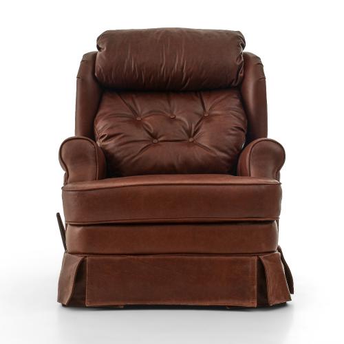 Sofá Reclinable de Cuero Marrón de Lujo con Detalles de Correa y Respaldo Acolchado - Muebles para Sala de Estar Vista frontal por Luxury Group International