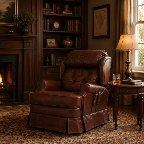 Sofá Reclinable de Cuero Marrón de Lujo con Detalles de Correa y Respaldo Acolchado - Muebles para Sala de Estar Vista lifestyle por Luxury Group International