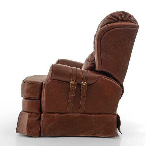 Sofá Reclinable de Cuero Marrón de Lujo con Detalles de Correa y Respaldo Acolchado - Muebles para Sala de Estar Vista lateral por Luxury Group International