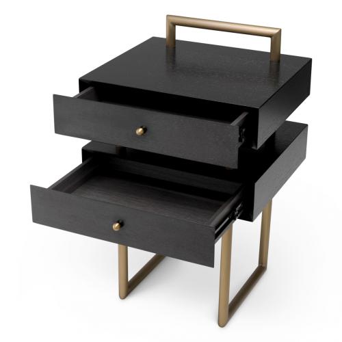 Luxury Brown Oak Veneer Brass Frame Nightstand with 2 Drawers by Luxury Group International