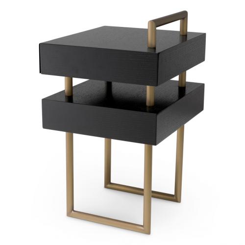 Luxury Brown Oak Veneer Brass Frame Nightstand with 2 Drawers by Luxury Group International