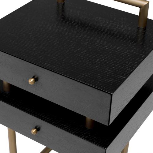 Luxury Brown Oak Veneer Brass Frame Nightstand with 2 Drawers by Luxury Group International