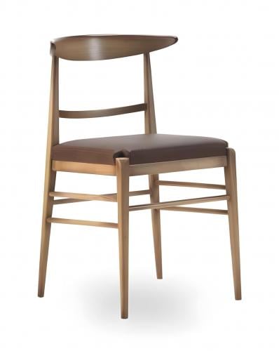 Luxuriöser brauner gepolsterter Esszimmerstuhl mit modern geschwungener Rückenlehne und Holzgestell von Luxury Group