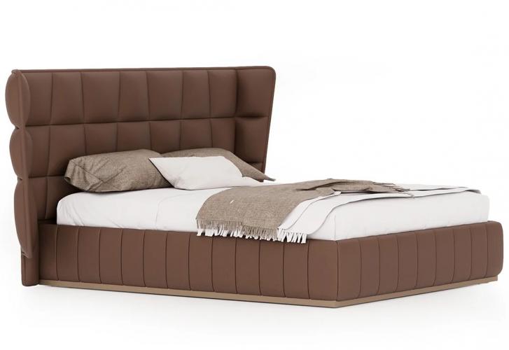 Luxury Brown Upholstered King Size Designer Bed with Padded Headboard – Modern Luxury Bed Front View by Luxury Group International