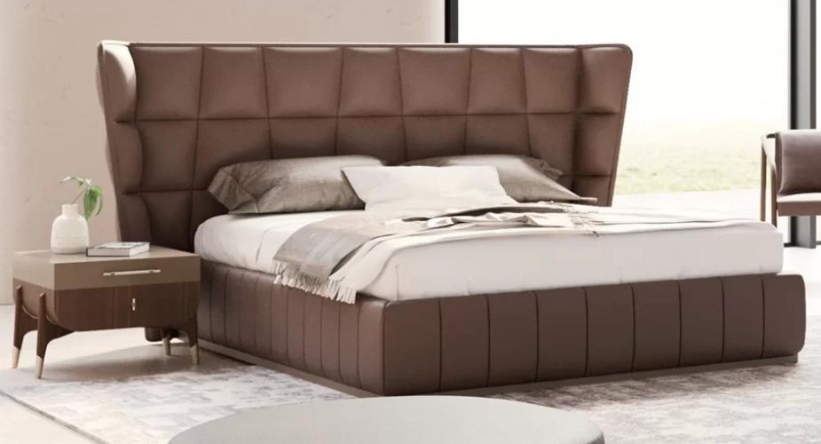 Luxury Brown Upholstered King Size Designer Bed with Padded Headboard – Modern Luxury Bed by Luxury Group International