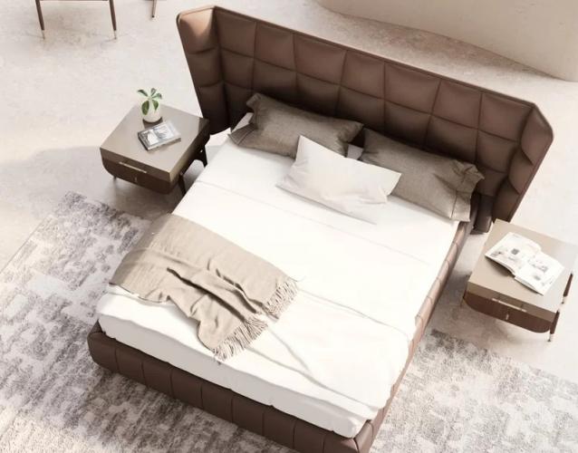 Luxury Brown Upholstered King Size Designer Bed with Padded Headboard – Modern Luxury Bed by Luxury Group International