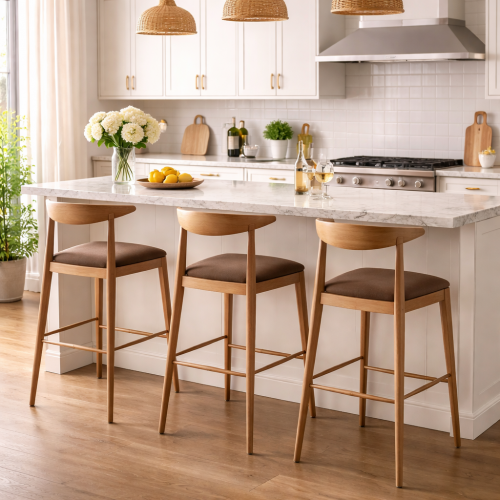 Luxury Brown Upholstered Stool Bar with Modern Curved Backrest and Wooden Frame by Luxury Group International