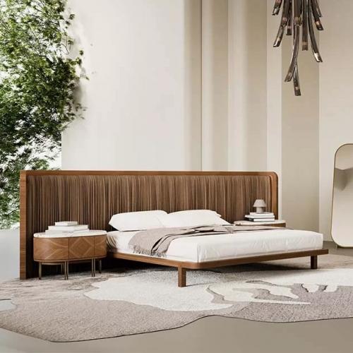 Luxury Brown Wooden Pleated Headboard Hotel Bed-Luxury Bedroom Lifestyle View by Luxury Group International