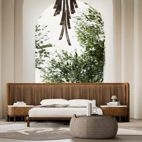 Luxury Brown Wooden Pleated Headboard Hotel Bed-Luxury Bedroom by Luxury Group International