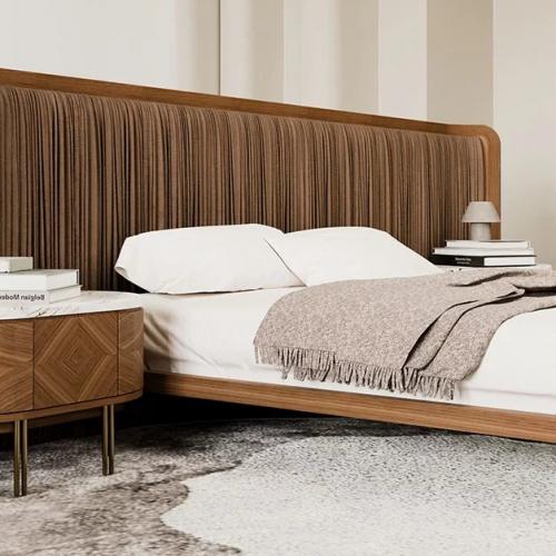 Luxury Brown Wooden Pleated Headboard Hotel Bed-Luxury Bedroom by Luxury Group International