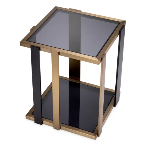 Luxury Brushed Brass Bed Side Table with Black Glass Shelves by Luxury Group International