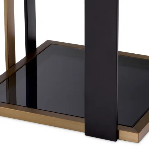 Luxury Brushed Brass Bed Side Table with Black Glass Shelves by Luxury Group International