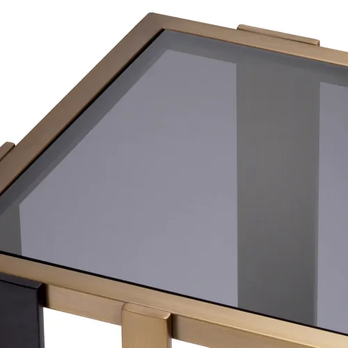 Luxury Brushed Brass Bed Side Table with Black Glass Shelves by Luxury Group International