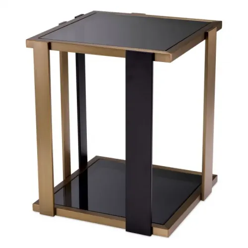 Luxury Brushed Brass Bed Side Table with Black Glass Shelves by Luxury Group International