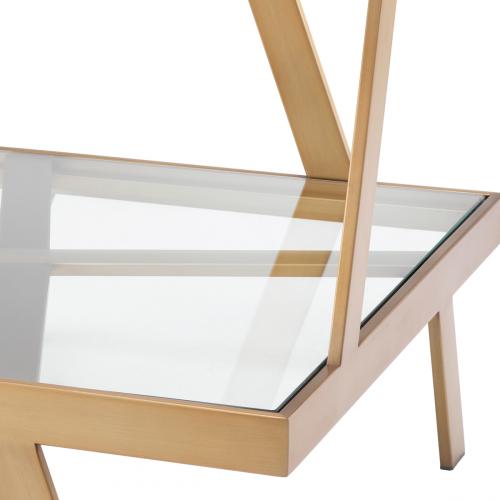 Luxury Brushed Brass Clear Glass top Bed Side Table by Luxury Group International