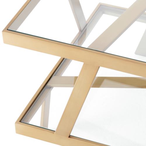 Luxury Brushed Brass Clear Glass top Bed Side Table by Luxury Group International