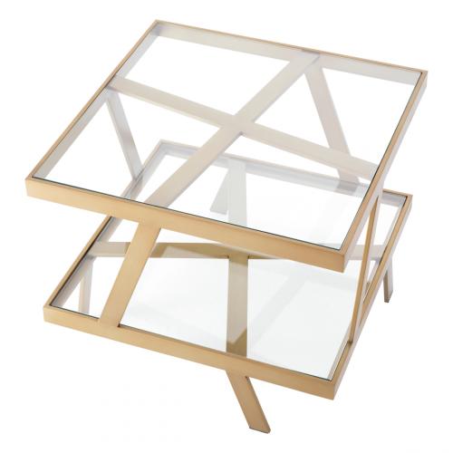 Luxury Brushed Brass Clear Glass top Bed Side Table by Luxury Group International