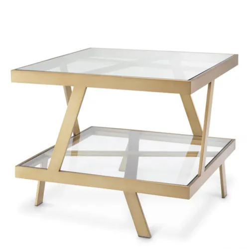 Luxury Brushed Brass Clear Glass top Bed Side Table by Luxury Group International