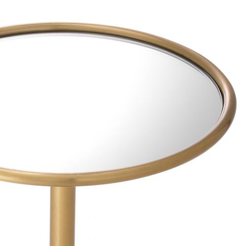 Luxury Brushed Brass Round Mirror Glass Top Side Table by Luxury Group International