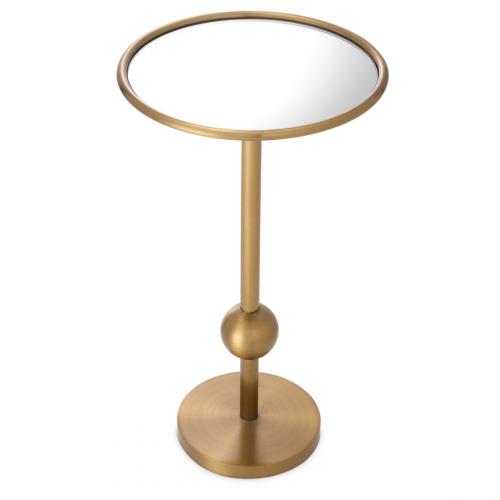 Luxury Brushed Brass Round Mirror Glass Top Side Table by Luxury Group International