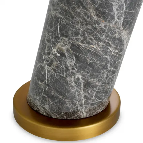 Lampada da Tavolo Moderna di Lusso Spazzolata in Marmo Grigio e Ottone Antico con Paralume a Cupola Dorata di Luxury Group International