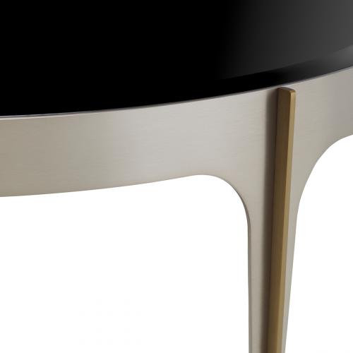 Luxury Brushed Steel/Brass Finish Black Beveled Glass Side Table by Luxury Group International
