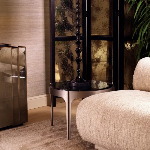 Luxury Brushed Steel/Brass Finish Black Beveled Glass Side Table by Luxury Group International