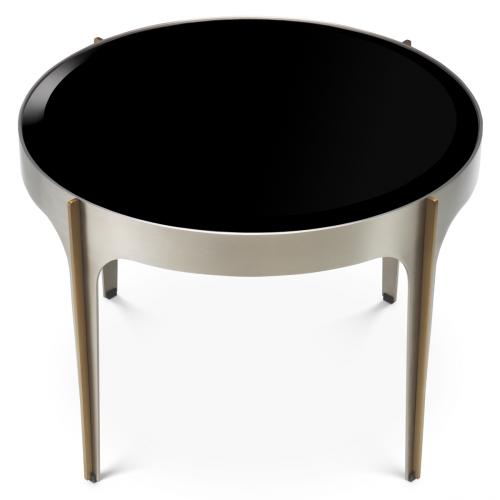 Luxury Brushed Steel/Brass Finish Black Beveled Glass Side Table by Luxury Group International