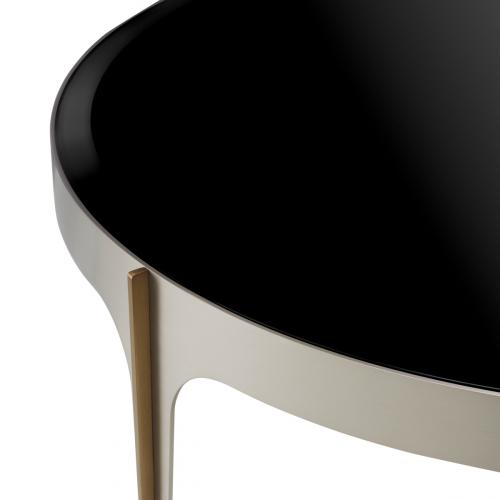 Luxury Brushed Steel/Brass Finish Black Beveled Glass Side Table by Luxury Group International