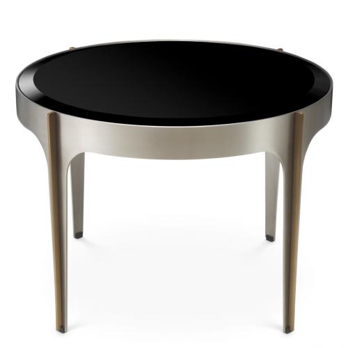 Luxury Brushed Steel/Brass Finish Black Beveled Glass Side Table by Luxury Group International