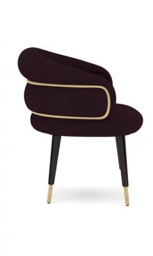 Luxury Burgundy Velvet Dining Armchair with Gold Accents & Black Legs by Luxury Group International