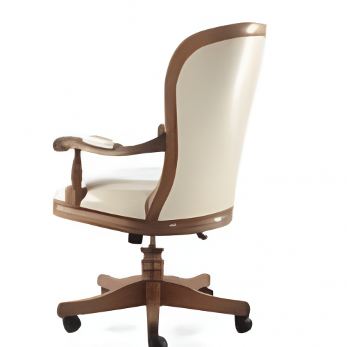 Silla Ejecutiva de Lujo con Capitoneado en Botones en Tapicería Crema y Base Giratoria Ajustable de Madera - Mobiliario de Oficina Vista trasera por Luxury Group International