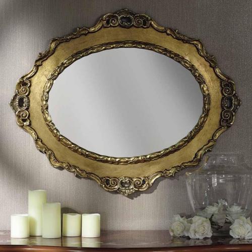 Luxury Cartouche Baroque Wall Mirror with Scalloped Ornate Gold Frame - Baroque Mirror Front View by Luxury Group International