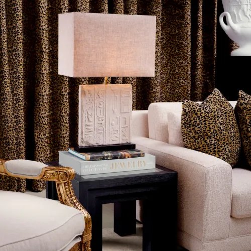 Lampada da tavolo in ceramica di lusso con paralume bianco antico / beige H. 79 cm di Luxury Group International
