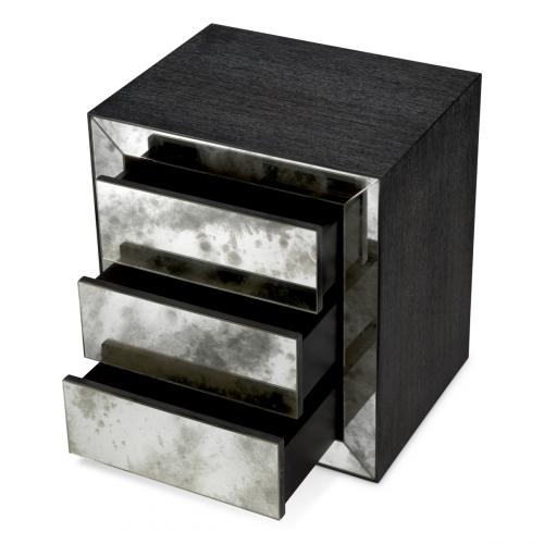 Lujosa Mesilla de Noche Rectangular de Chapa de Roble Gris Carbón con Cristal de Espejo Antiguo por Luxury Group International