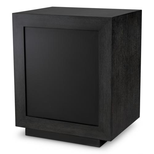 Lujosa Mesilla de Noche Rectangular de Chapa de Roble Gris Carbón con Cristal de Espejo Antiguo por Luxury Group International