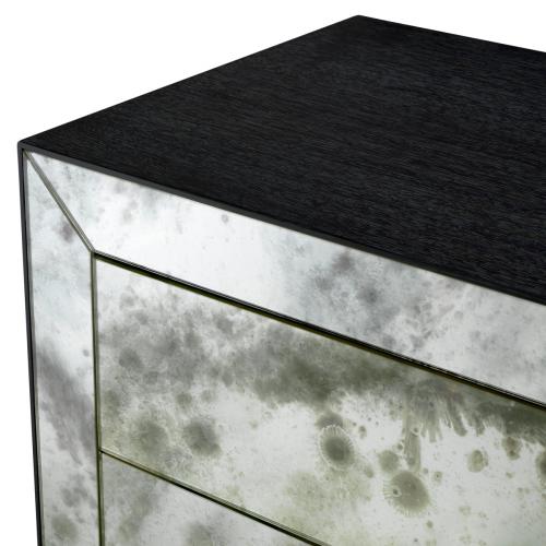 Lujosa Mesilla de Noche Rectangular de Chapa de Roble Gris Carbón con Cristal de Espejo Antiguo por Luxury Group International