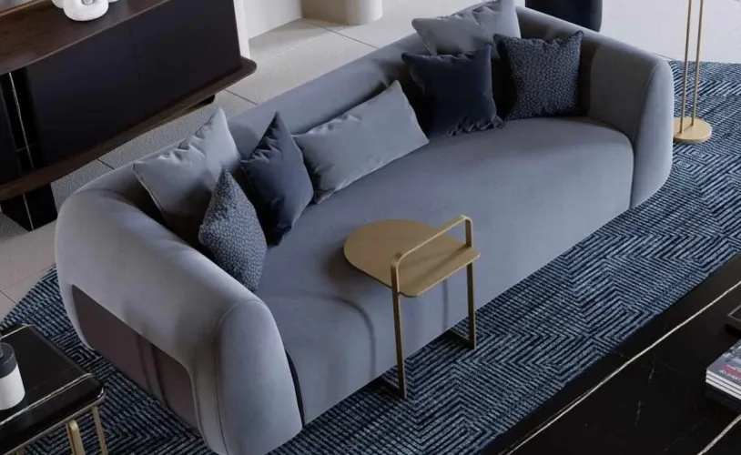 Luxury Charcoal Grey Upholstered Curved Sofa with Sculpted Arms & Black Cushions-Luxury sofa by Luxury Group International
