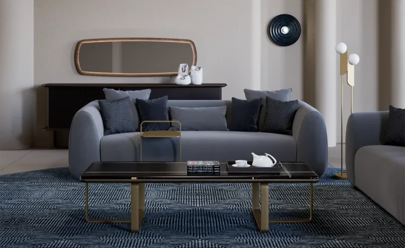 Luxury Charcoal Grey Upholstered Curved Sofa with Sculpted Arms & Black Cushions-Luxury sofa by Luxury Group International